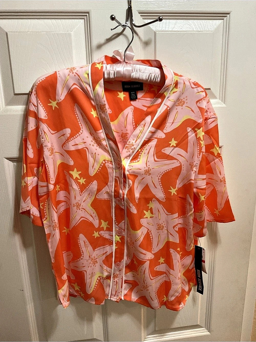 Room Service Starfish Print Shirt & Shorts Set Orange & Pink XS NWT
